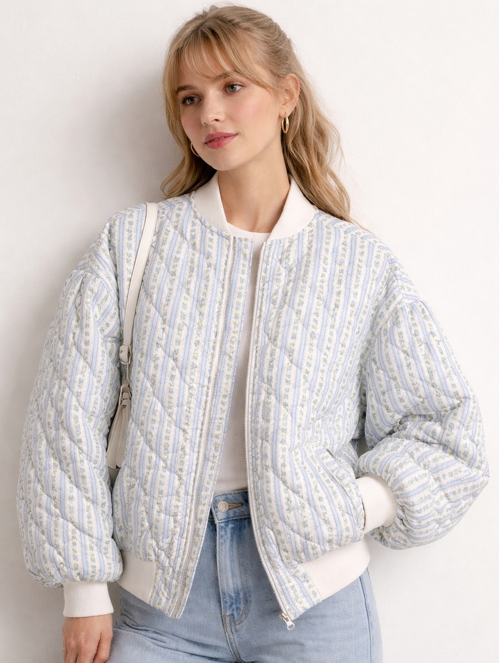 Mable NWT Oversized Lined Quilted Floral Bomber Jacket Cottage Core Size S - Picture 1 of 12